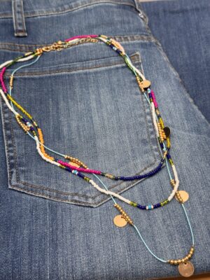 Collar múltiple moneditas rosa